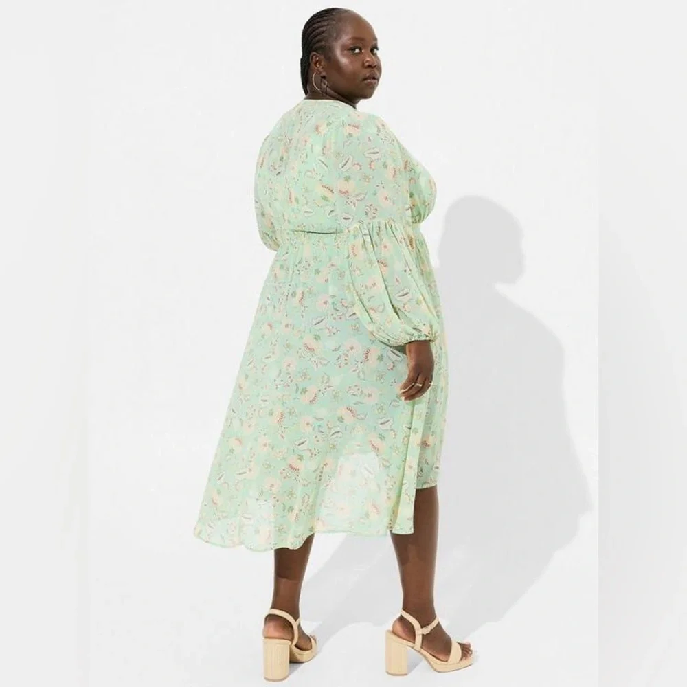 NEW Torrid Festi Chiffon Puff Sleeve Kimono Green 3X 22 24 Plus NWOT - Picture 3 of 6